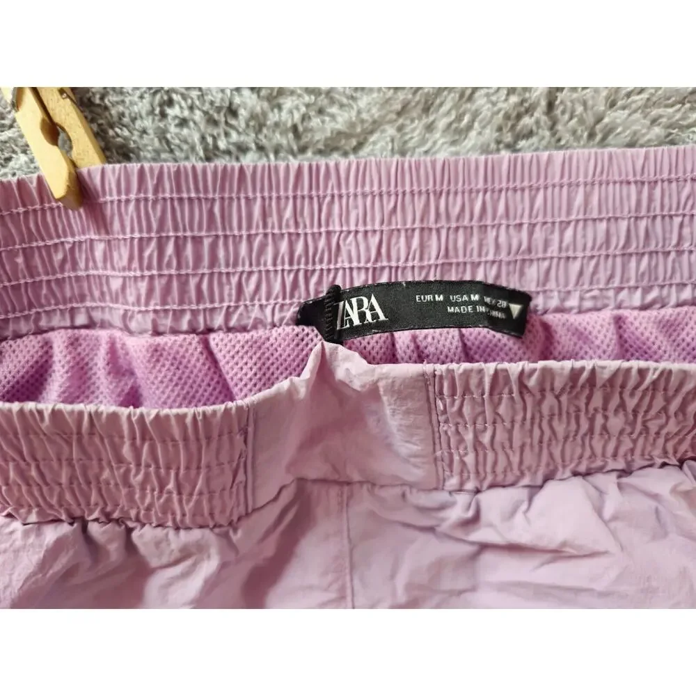 Zara Athletic Shorts Womens Lavender Lilac Elastic Waist Drawstring 2